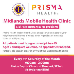 Prisma Health Mobile Clinic Day @ Union Baptist Church of Rembert, SC | Rembert | South Carolina | United States